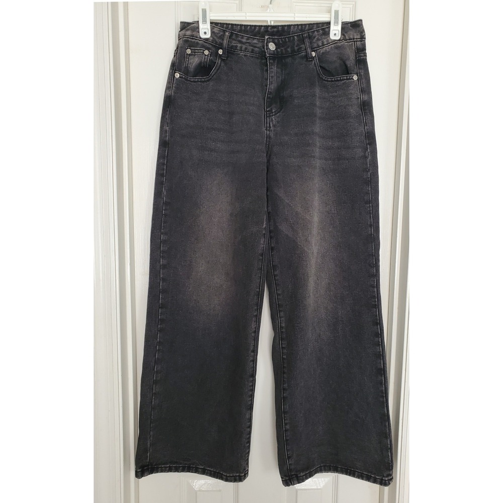 Blue Asphalt Jeans Black Wide Leg Acid Wash Denim Streetwear Grunge Medium